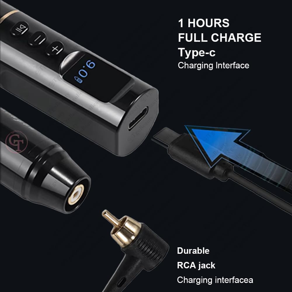 Macchina per tatuaggio senza fili ricaricabile con schermo a LED Macchina per trucco permanente senza motore, lunghezza di ictus 3mm, ingranaggio 1-9V per sopracciglia, PMU labbra (Macchina Nera)
