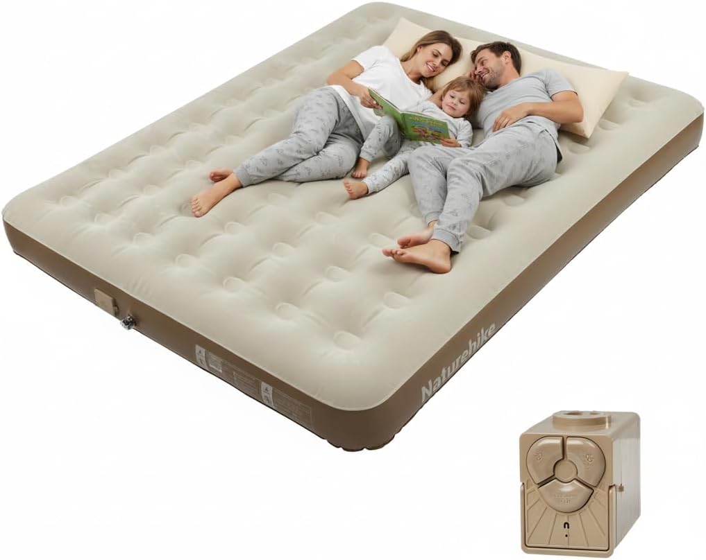 Naturehike California King Size Air Mattress with Built-in USB Rechargeable Pump, 992 lbs Max Support Inflatable Mattresses, Blow up Mattress Air Bed for Home, Camping, Guests, Travel