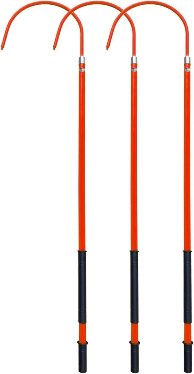 High Voltage Insulated Rescue Hook, with Pole for Electrical Safety, Heavy Duty Emergency Electrocution Insulated Life-Saving Hooks(Red,3 pcs-1.5m/4.9ft)