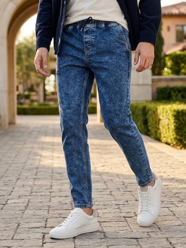 Image of Urbano Fashion Men Mid Rise Regular Fit Washed Jogger Jeans Stretchable