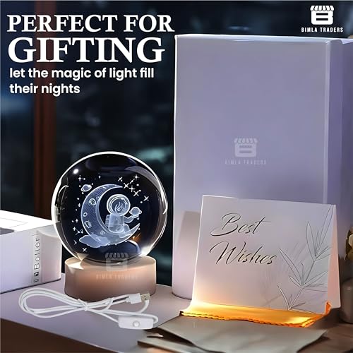 Image of CRAE 3D Crystal Night Lamp Ball - Astronaut, LED Light with Wooden Base, Creative lamp for Home Office Decoration,Best for Gifting (Astronaut)