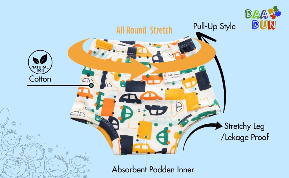 Image of Baby Padded Underwear - Soft Cotton Potty Training Pants for Toddlers, Washable & Reusable, Leak-Proof Training Underwear for Boys & Girls