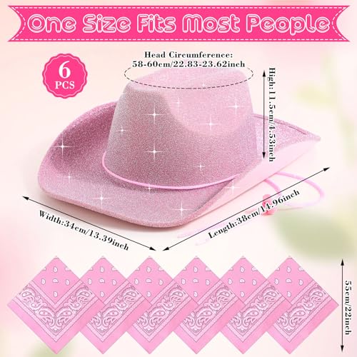 Image of Coume 12 Pcs Sparkly Adults Cowboy Hat and Bandanas Women Men Western Glitter Cowgirl Party Hats with Adjustable Drawstring