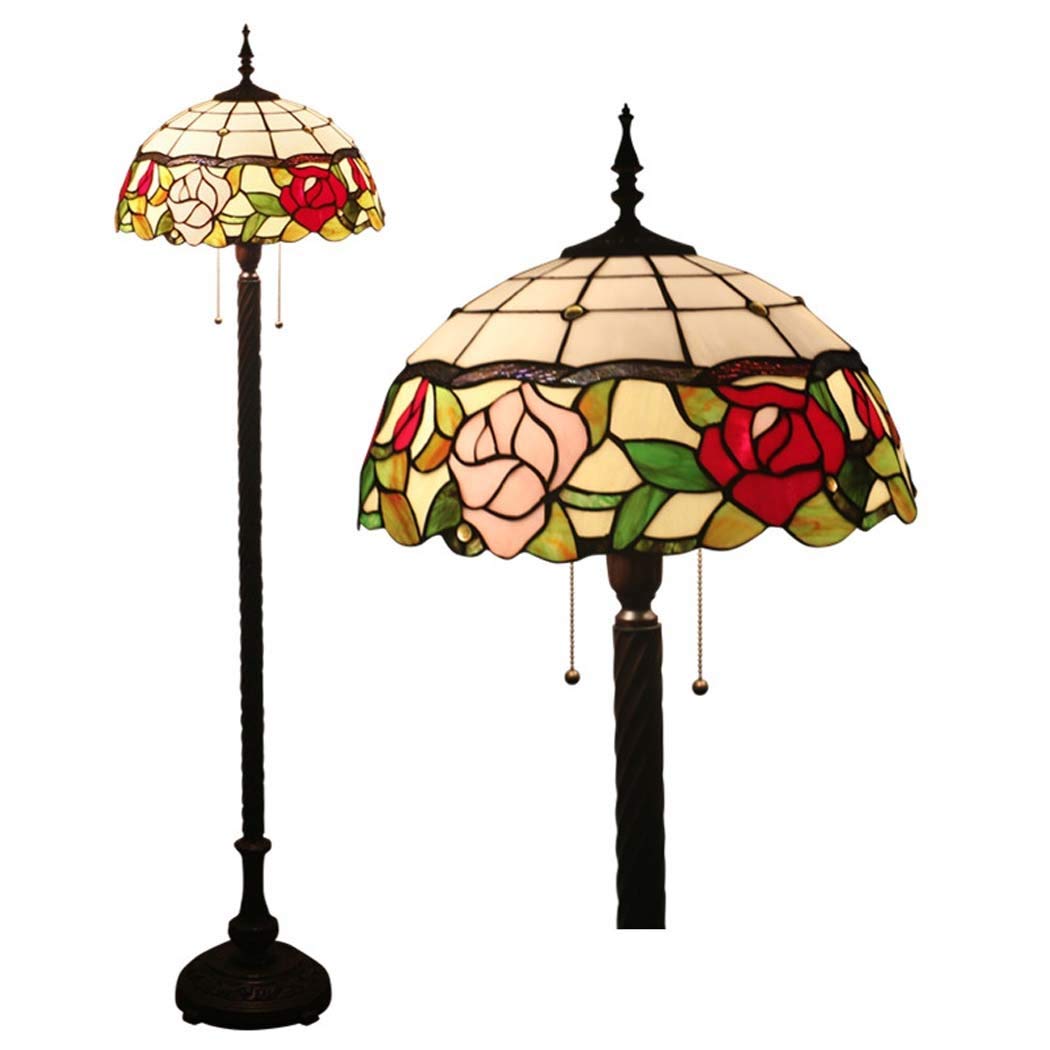IUokLU 16 Inch Tiffany-style Stained Glass Floor Lights ReadStandLight/Bedroom/Office, Zipper Switch, E27-2 Lights (2)