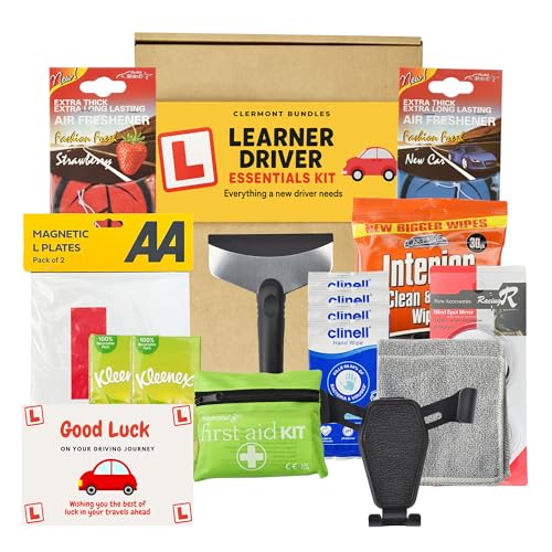 Learner Driver Gift 17th Birthday - Magnetic Learner Plates Car Mirror Blindspot Mirrors Card and More: Learner Driver Gifts 17th Birthday Driving Test Essentials for Beginners in Gift Box.