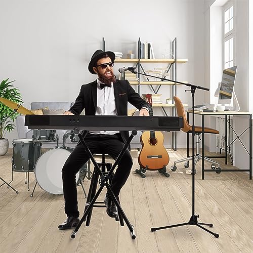Atsgke Keyboard Stand Double X-Style,Keyboard Piano Stand with Locking Straps,Keyboard Stand Adjustable Width & Height for 54-88 Keys