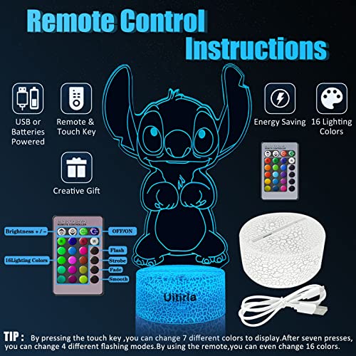 Stitch 3D Illusion lampada, Stitch 3D Night Light