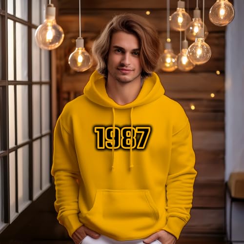 Sweat à capuche 1987 unisexe jaune d'or pour un style rétro confortable - 2