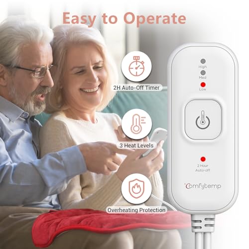 Image of Comfytemp Weighted Heating Pad for Back & Period, 12x24 Extra Large Electric Heat Pad, 2.2 lb Neck Shoulder Heated Pad, 2H Auto-Off, Red