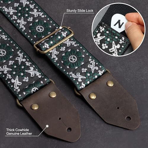 Nefelibata Guitar Strap,Jacquard Embroidery Cotton Guitar Straps with Crazy Horse Leather Ends for Bass Electric & Acoustic - Image 3