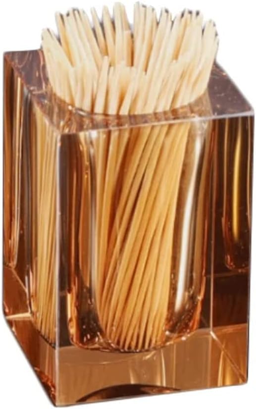 Ceramic Toothpicks Container ，Plastic Toothpick Case，Fashion Glass toothpick holder dispenser desktop transparent toothpick holder cotton swab storage box home hotel Chic(A Gold small)