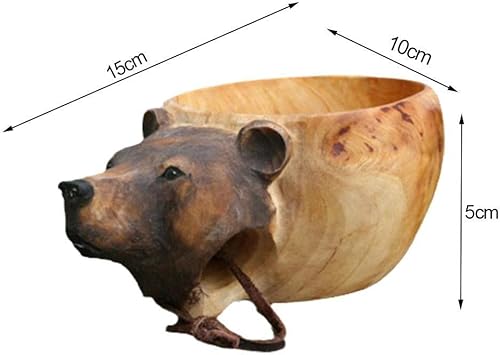Miniatura 3 de Valcatch Taza de madera tallada a mano portátil Varios animales cabeza forma taza al aire libre camping beber taza accesorios de cocina