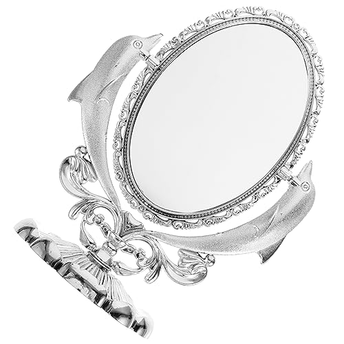 Miroir cosmétique double face pivotant de bureau argenté