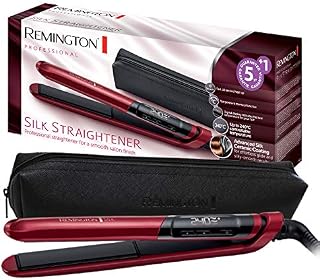 Remington prostownica do włosów, powłoka ceramiczna z proteinami jedwabiu, zakres temp. 150-235°C, funkcja Turbo, szybkie nagrzewanie, obrotowy przewód, eleganckie etui, czerwono-czarna, Silk S9600