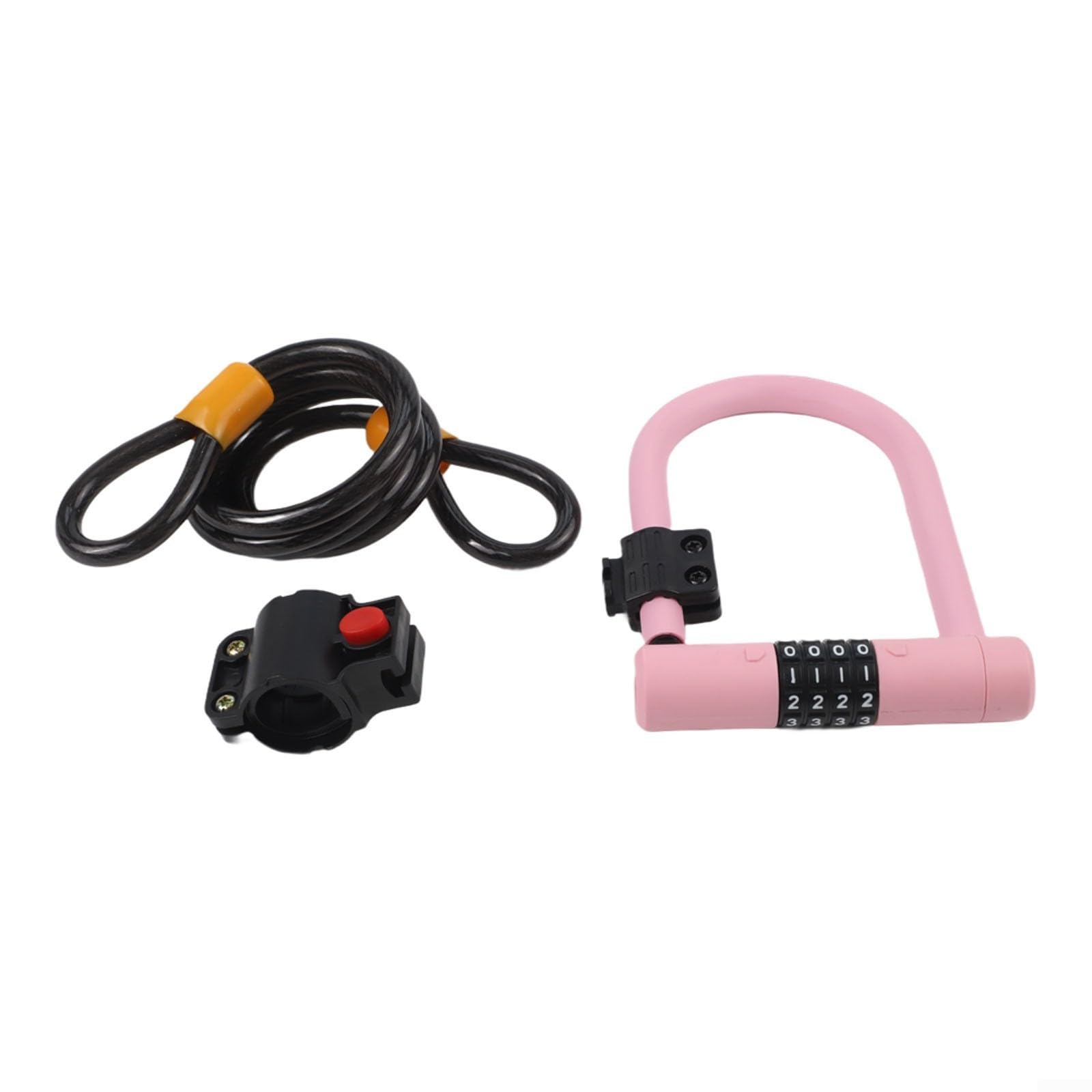 Lucchetto di sicurezza per bici con combinazione a quattro cifre e corpo in lega di acciaio, avvolto in silicone per proteggere il telaio e resistere alle intemperie e alle manomissioni