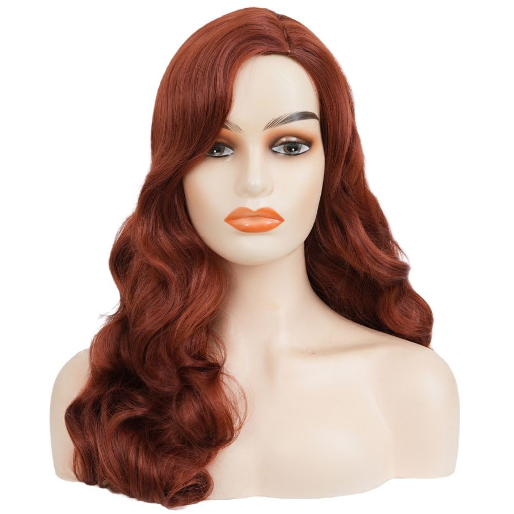 Rote Lockig Vintage Perücken für Damen Lange Fingerwelle Perücke Alte Hollywood Cosplay Retro Haar Perücke für 1920er Jahre Party Halloween Kostüm Verwenden (Braun Rote)