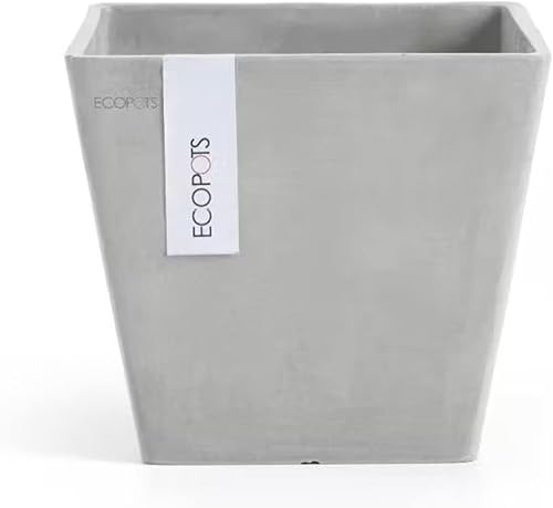 Ecopots Rotterdam - Macetero cuadrado moderno de plástico reciclado para interiores y exteriores, color blanco y gris, 8 pulgadas