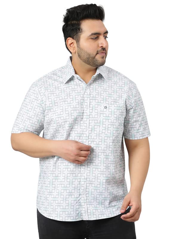 Image of White Grey Connecting Checks Half Sleeve Shirt Men's Plus Size