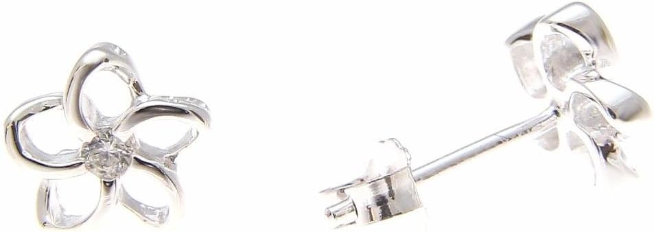 925 sterling silver Hawaiian floating outline plumeria flower post earrings cz 8mm