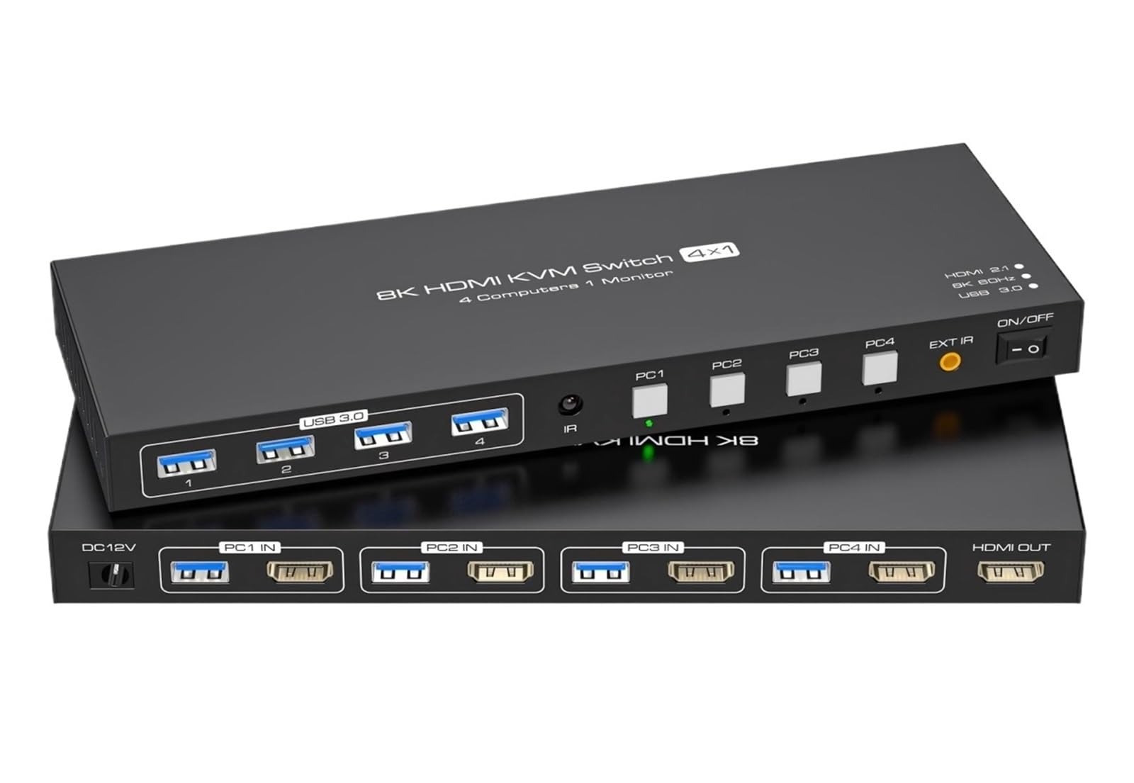 8K HDMI KVM Switch 1 Monitors 4 Computers 4K 4x1 USB 3.0 4 in 1 Out KVM Switch for 4 PC Share Keyboard Mouse(4K,UK Power Adapter)-image-28