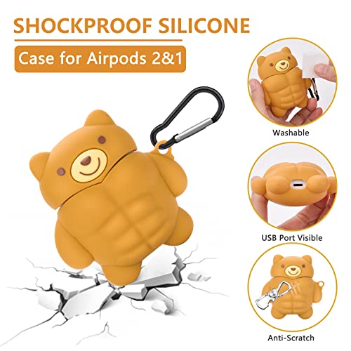Airpods Case Cute Muscle Bear Design With Keychain Soft Silicone Protective Cover Compatiable With Airpods 1St & 2Nd Generation Case #TOP5