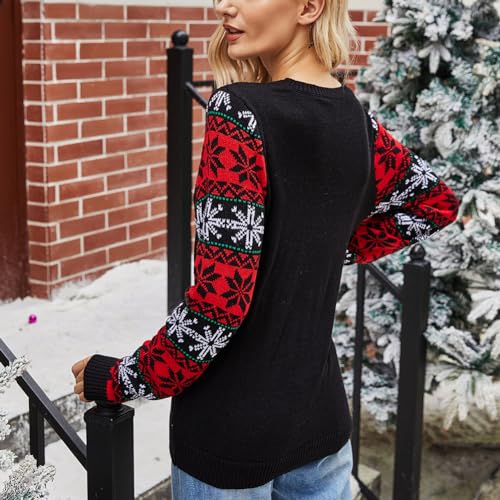 Image of Women's Christmas Top Long Sleeve Round Neck Santa Claus Knitted Sweater Pullover Top