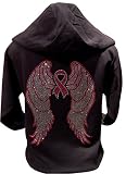 SPORTS AND MORE OF LAS VEGAS Rhinestone Angel Wings & Breast Cancer Awareness Ribbon Long Sleeve Hoo