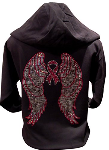 Sports And More Of Las Vegas Rhinestone Angel Wings & Breast Cancer Awareness Ribbon Long Sleeve Hooded Sweater Black (L) #TOP13