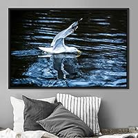 Framed Canvas Wall Art Aerial Beach Birds Cool Multicolor Photography Realism Relax/Calm Single - 16x24 inches