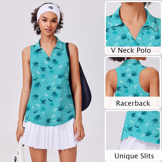 Image of PINSPARK Womens Golf Shirt UPF 50+ Sleeveless Collared Shirts Quick Dry Tennis Polo V-Neck Racerback Athletic Workout Tank