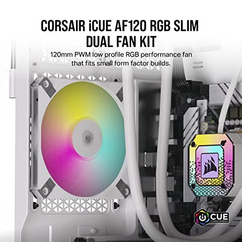 Corsair AF120 RGB SLIM, 120mm PWM Fluid Dynamic Bearing Fan Kit - Thin Profile for Small-Form Cases - Low-Noise - Up to 2000 RPM - 8 Addressable RGB LEDs - Dual Pack with Lighting Node CORE - White 1