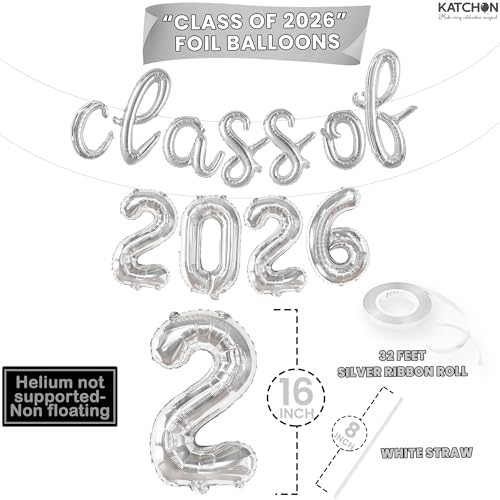 Image of KatchOn, Silver Class of 2026 Balloons Banner - Script, 16 Inch | Graduation Balloons 2026 Graduation Decorations 2026 | Class of 2026 Balloon for Grad Decorations