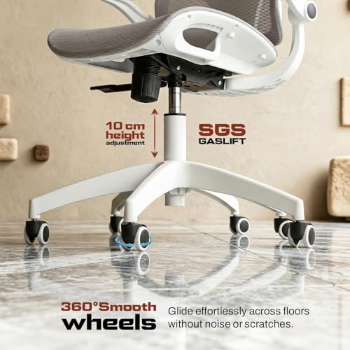 Image of DROGO Quantum Ergonomic Office Chair for Work from Home, Computer Chair with Breathable Mesh, 3D Headrest & Armrest, Adjustable Lumbar Support, Office Chair with Footrest & Recline (White /Grey)