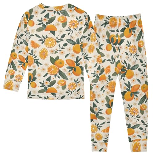 Citrus Orange Green Footless Fall Clothes Pyjamas Sets 18M2