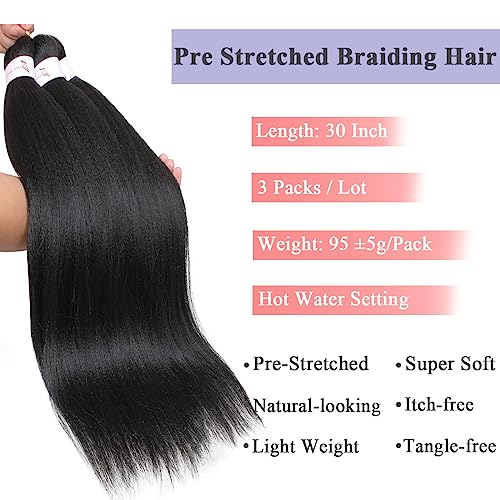 Leeven 3 Packs Ombre Red Pre Stretched Braiding Hair 30 Inch Yaki Texture Brading Hair Extensions for Box Braids Red Crochet Hair Extensions for Braiding /1B900# - Image 4