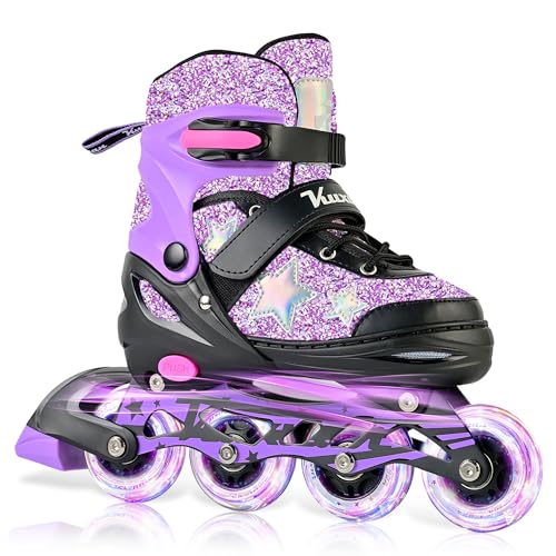 Kuxuan Skates Inline Skates for Girls and Women Outdoor Adjustable Skates for Kids and Adult with Full Light Up Wheels and Twinkl Stars Patines para Adultos Hombre Mujer