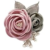 Amalet Roses 2輪 ローズ パール リーフ コサージュ 葉っぱ フォーマル 母の日 卒業式 入学式 卒園式 結婚式 (リッチピンク)