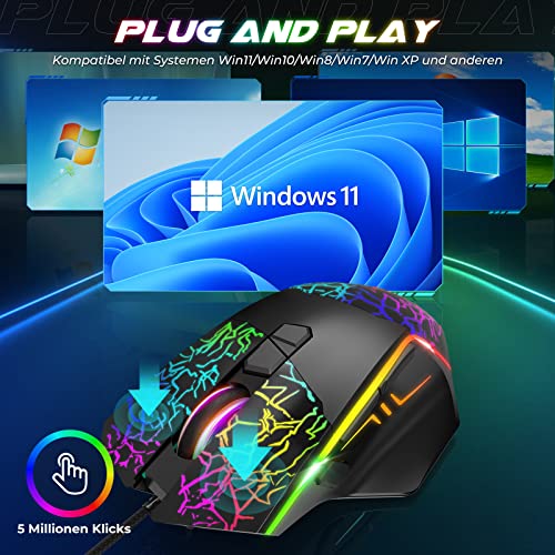 Riikuntek Wired Gaming Mouse, Gaming Mouse With 8 Programmable Buttons (Fire Button), 7200 Dpi, Rgb Backlit Multicolor, Ergonomic Optical Gaming Mouse For Pc Laptop Black #TOP5