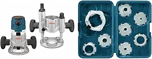 Bosch MRC23EVSK Combination Router - 15 Amp 2.3 Horsepower Corded Variable Speed Combination Plunge & Fixed-Base Router Kit with Hard Case and 8-Piece Router Template Guide Set RA1128