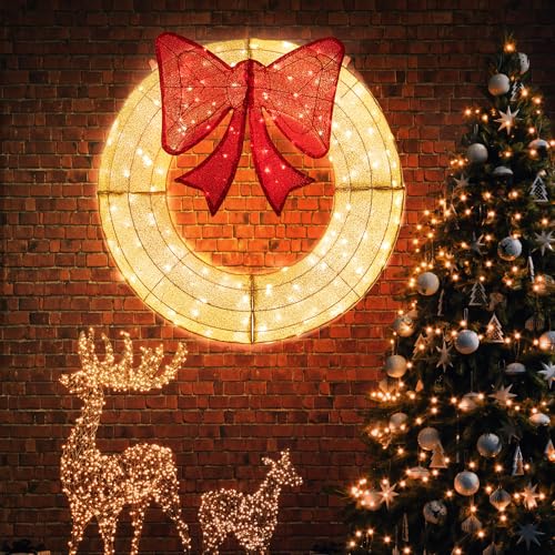 Goplus 48 Inch Pre-Lit Christmas Wreath, Indoor/Outdoor Xmas Decoration with