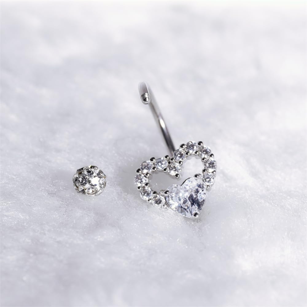 16G Crystal Heart Lip Rings for Women Stainless Steel C-Shaped Shiny Ball Barbell Snake Bite Monroe Labret Studs 8-12mm Lips Rings Hoop Body Piercings Jewelry
