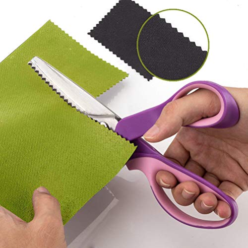 Image of Pinking Shears, Stainless Steel Pinking Shears Comfort Grip Handled Professional Fabric Crafts Dressmaking Zig Zag Cut Scissors Sewing Scissors (9 inch, Serrated, Purple)