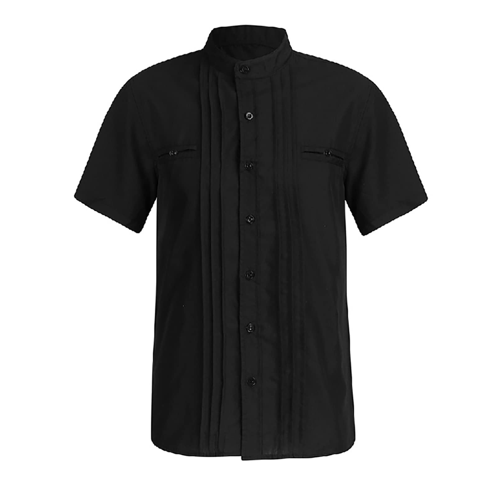 Moily Mens Short Sleeve Slim Fit Band-Collar Pleated Tuxedo Dress Shirts Cuban Guayabera Shirts