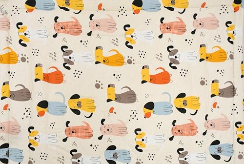 Image of FRESH FROM LOOM Rotary Printed Micro Fiber Comforter | Dohar | Quit | Single Bed | Double Weaved | Washable | Hypoallergenic Skin Friendly (Cream-Puppy | 60x90 Inches, Single Bed)