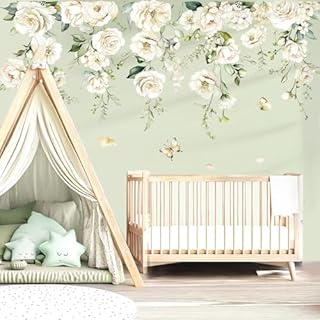 decalmile Large White Flower Wall Decals Hanging Vine Blossom Floral Wall Stickers Baby Nursery Girls Bedroom Living Room Wall Decor