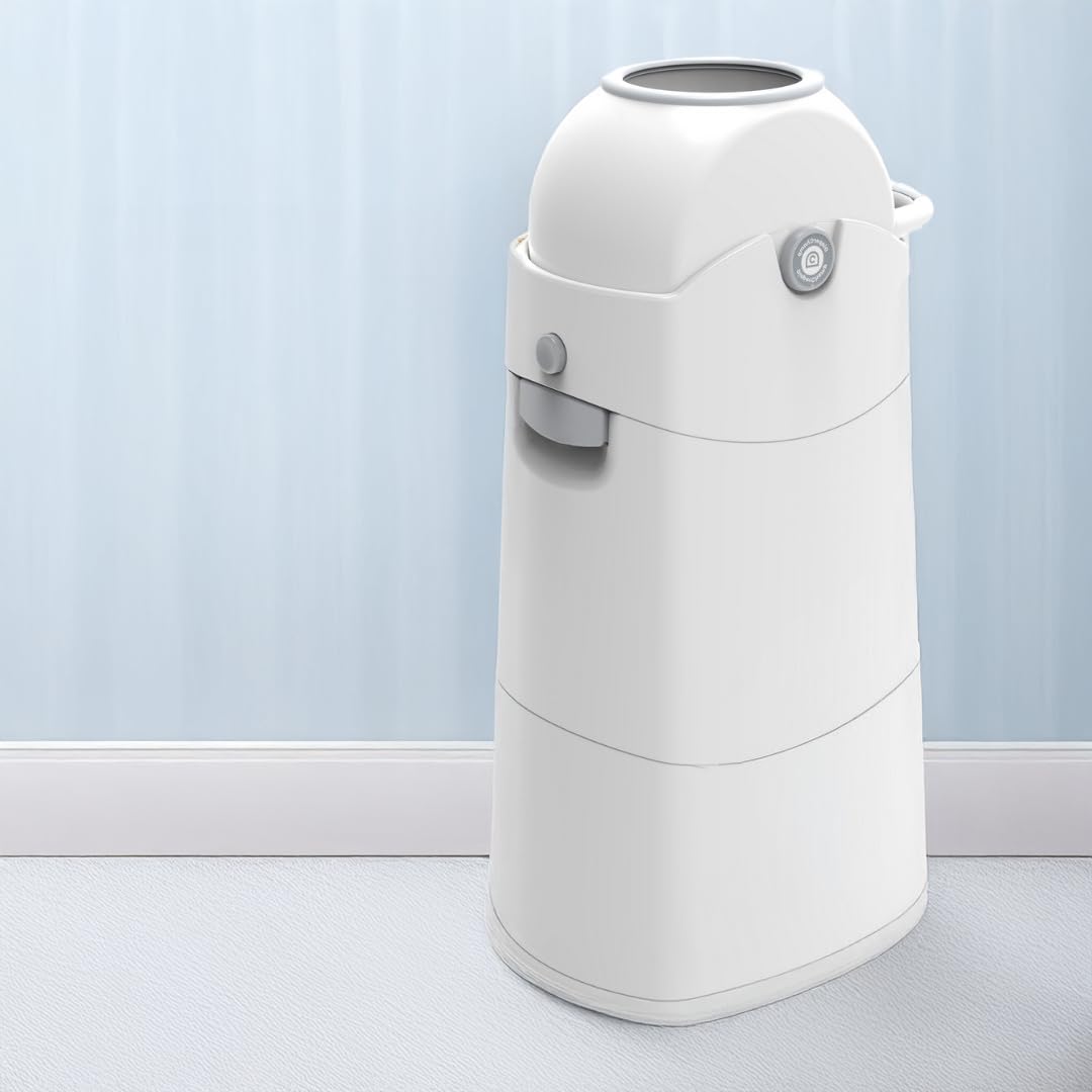 ASALVO Contenedor de pañales con 3 cierres herméticos antiolores y antibacteriano, funciona con bolsas de plástico normales, desmontable para limpieza, capacidad para 50 pañales, Blanco