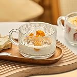 6 Pcs Vintage Glass Coffee Mugs, 15 oz Clear Embossed Glass Tea Mug, Stackable Glass Coffee Cups with Handle for Cappuccino Latte Espresso Cereal Yogurt Beverage
