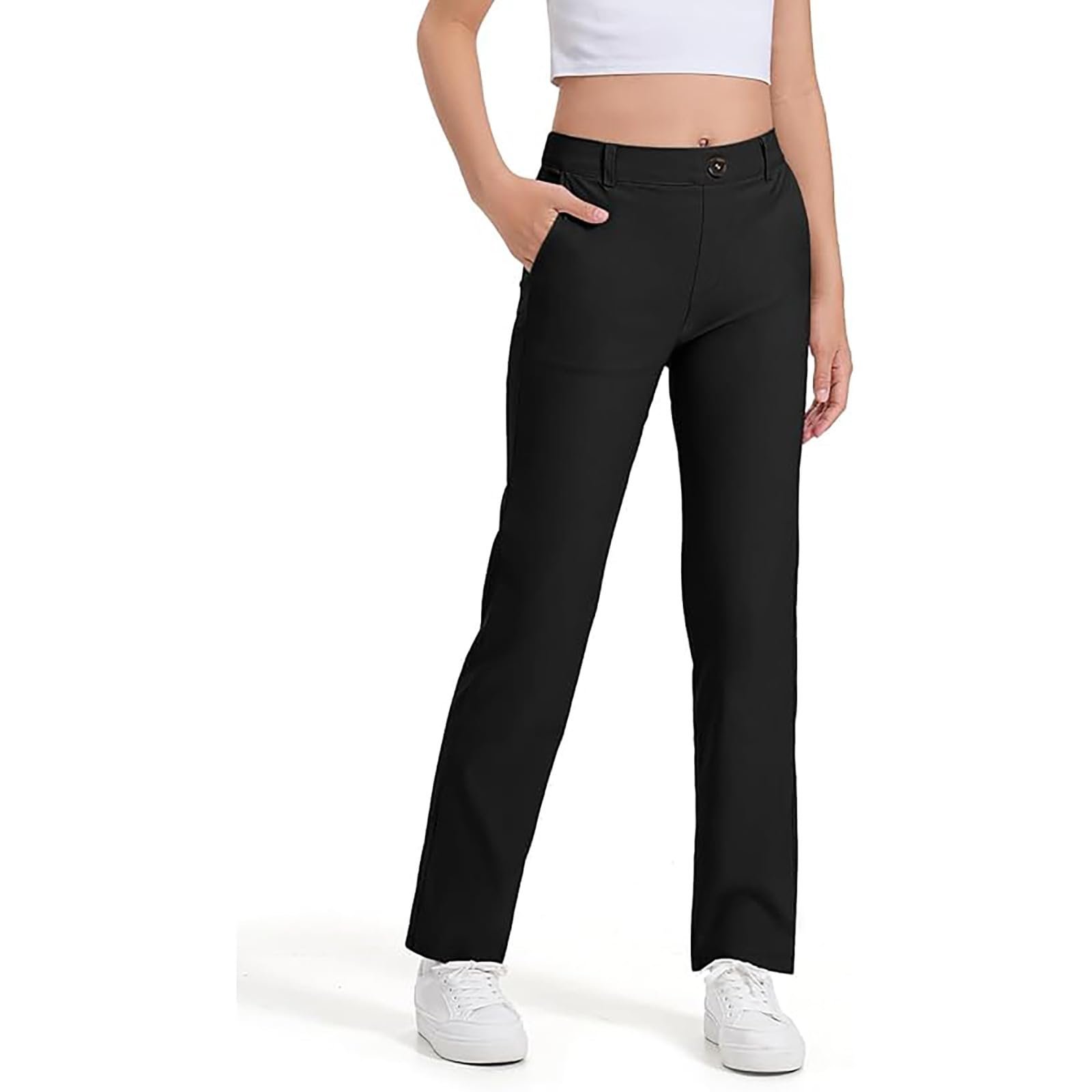 WWricotta Pantaloni per Bambine Pantaloni Eleganti per Bambini Elasticizzati con Tasche Taglia 5-14 Anni/A