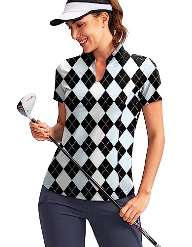 Image of Obla Women's Golf Polo Shirt V-Neck Short Sleeve Collarless Quick Dry Tennis Running T Shirt Golf Tops for Women