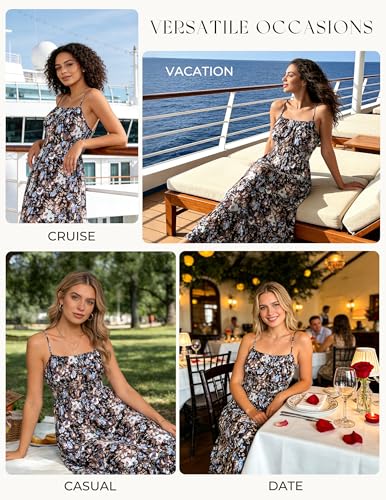 Image of GRACE KARIN Summer Dresses for Women 2026 Vacation,Smocked Floral Maxi Dress,Boho Beach Sundress with Pocket Fashion Clothing